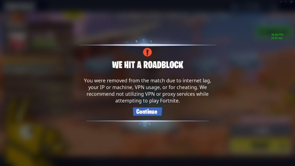 Fortnite: removed from match due to internet or IP